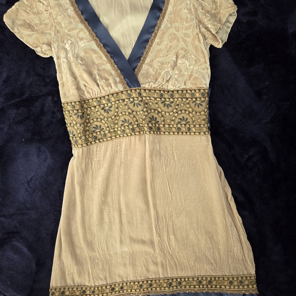 HALE BOB Blue and Cream Embellished Cap Sleeve Dress, SIZE XS - Picture 10 of 10